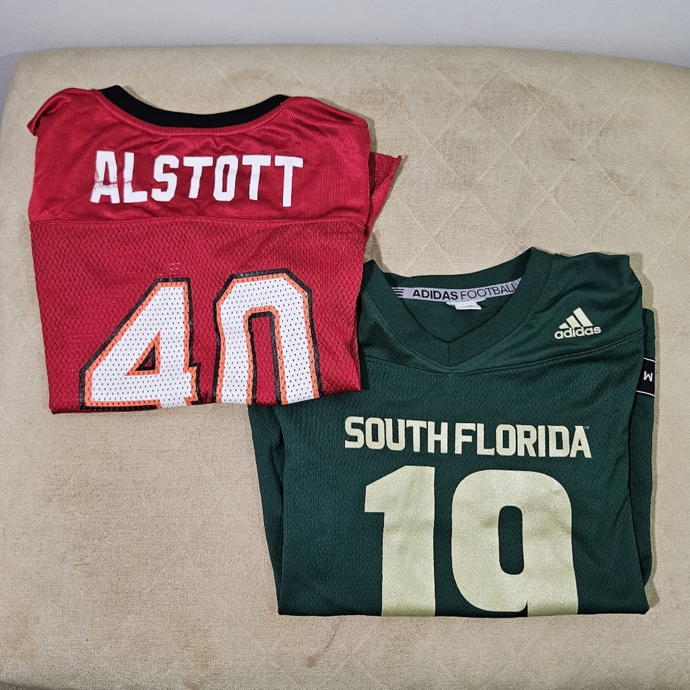 Lot of 2 Youth Kids USF & Tampa Bay Buccaneers Mike Alstott Football Jerseys!
